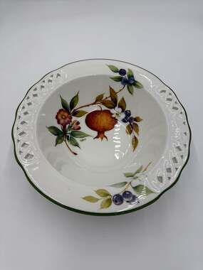 Brunelli Tiffany Fruit Floral Reticulated Wide Rim Serving Bowl Made in Italy